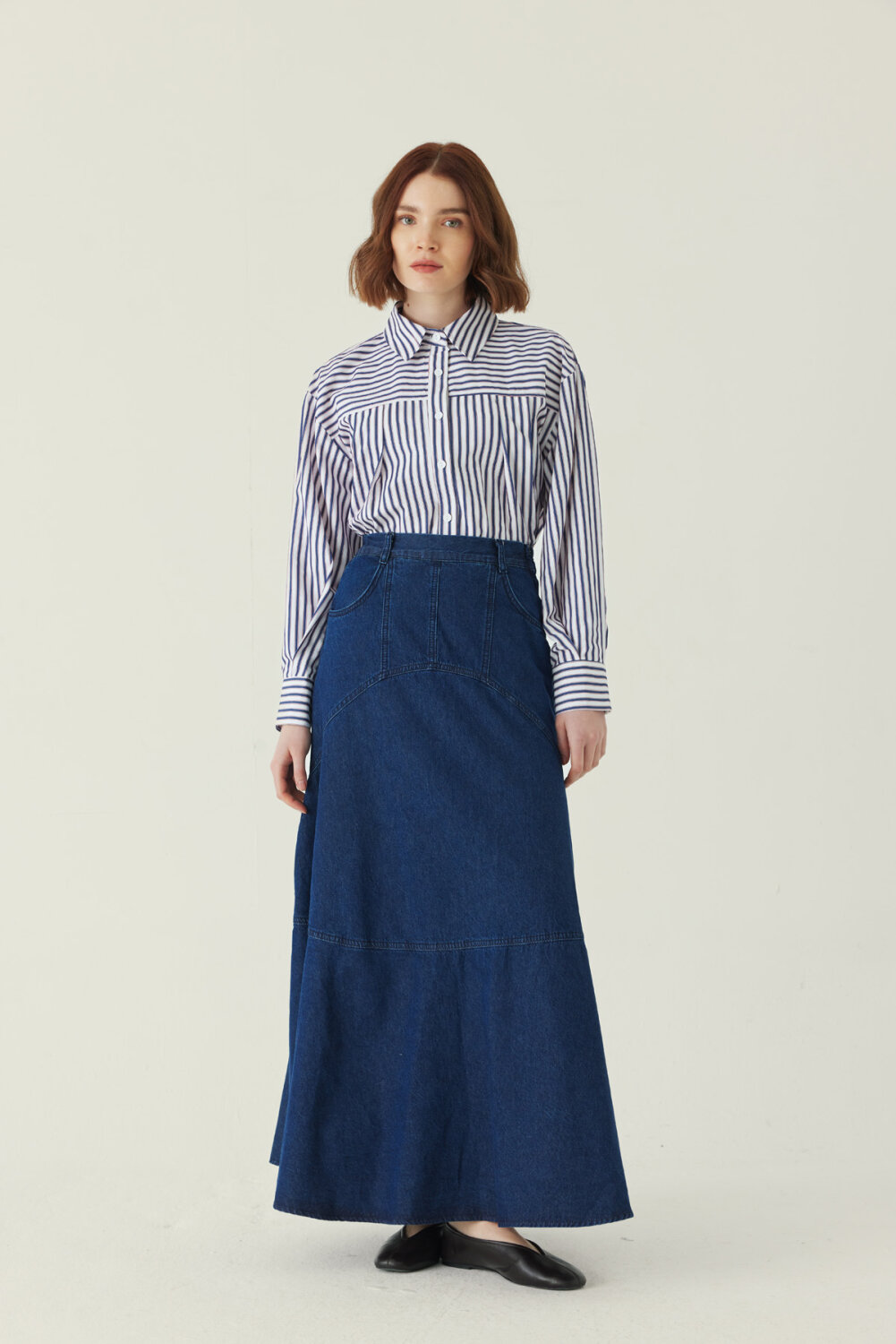 Seam Detail Denim Skirt Blue - 1