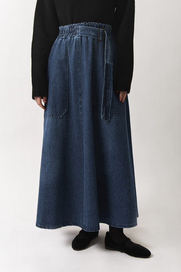 Side-Buckled Denim Skirt – Blue - 3