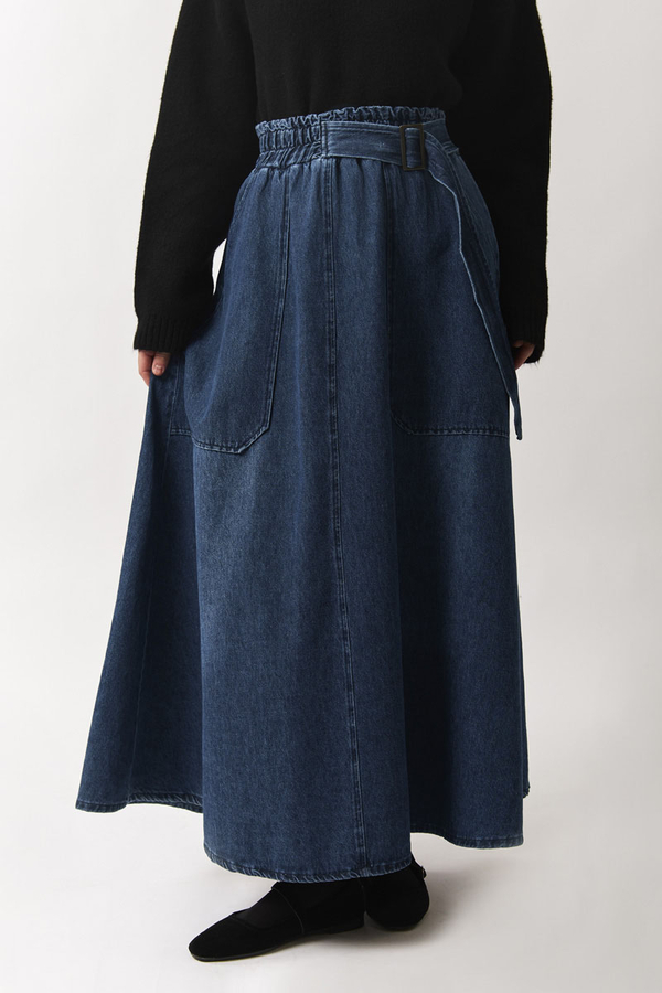Side-Buckled Denim Skirt – Blue - 6