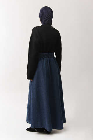 Side-Buckled Denim Skirt – Blue - 7