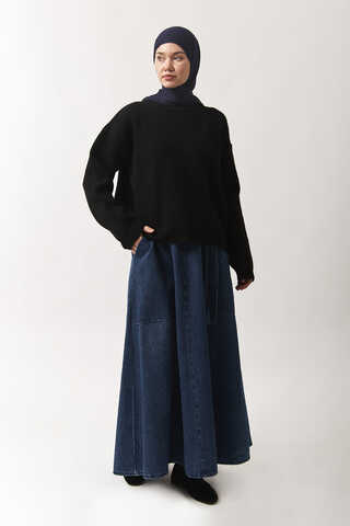 Side-Buckled Denim Skirt – Blue - 4