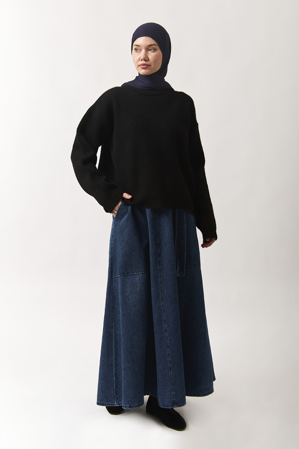 Side-Buckled Denim Skirt – Blue - 4