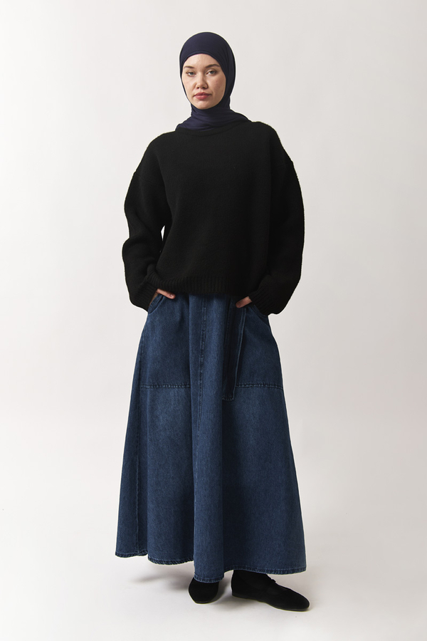 Side-Buckled Denim Skirt – Blue (1)