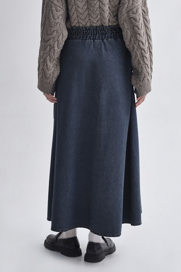 Side-Buckled Denim Skirt – Dark Blue - 7