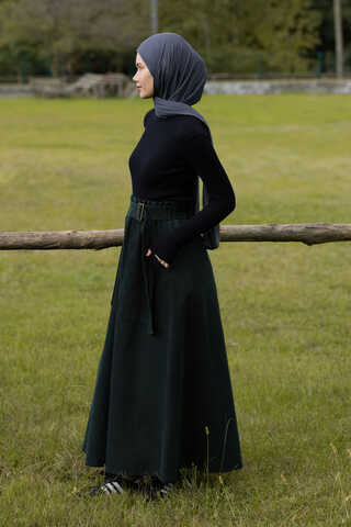 Side-Buckled Denim Skirt Dark Tint Green - 10