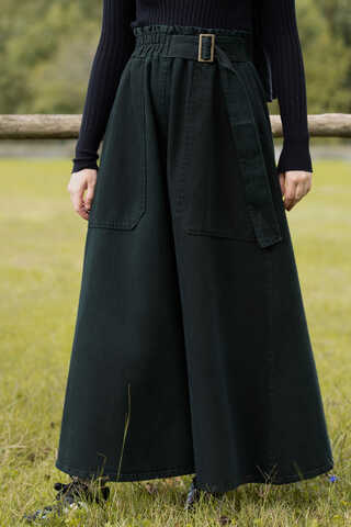 Side-Buckled Denim Skirt Dark Tint Green - 8