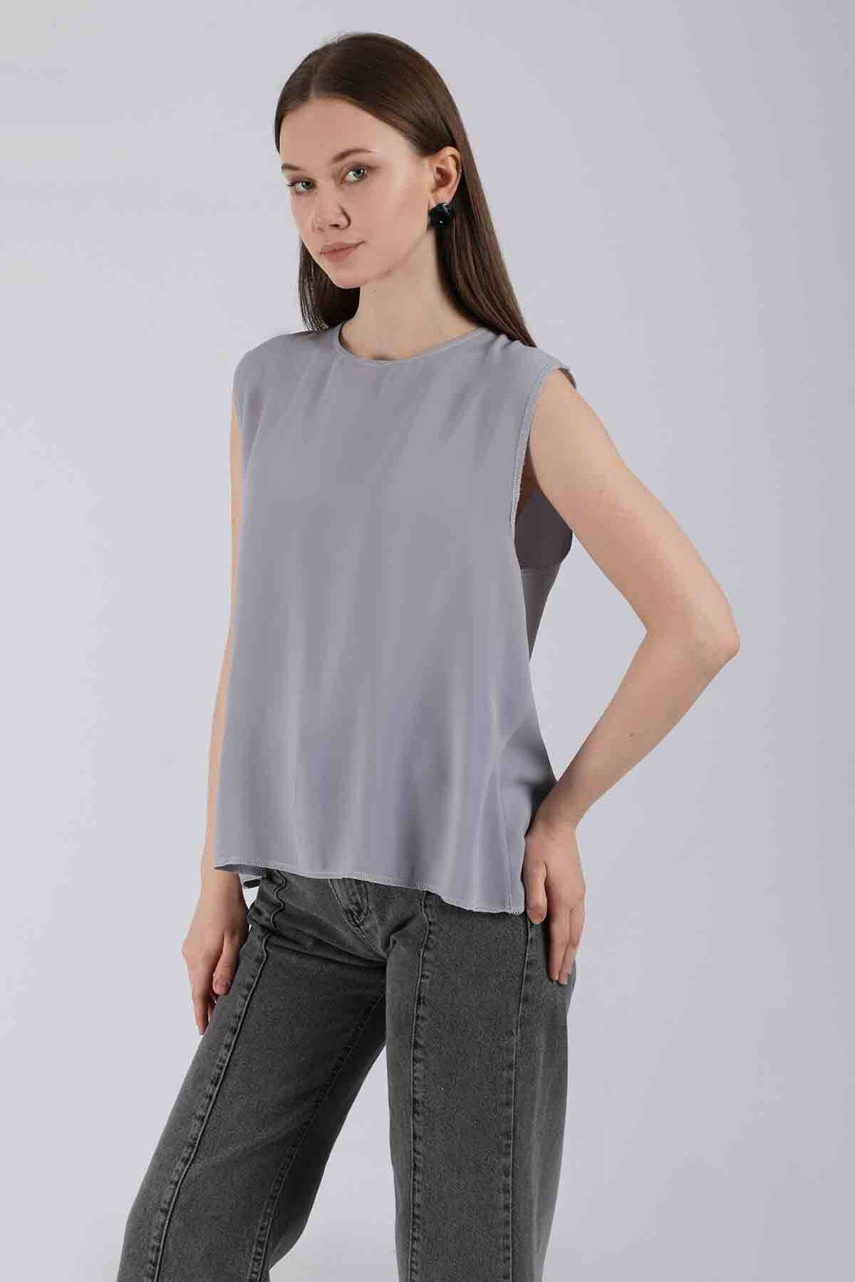 Sıfır Kol Kısa İçlik Gri