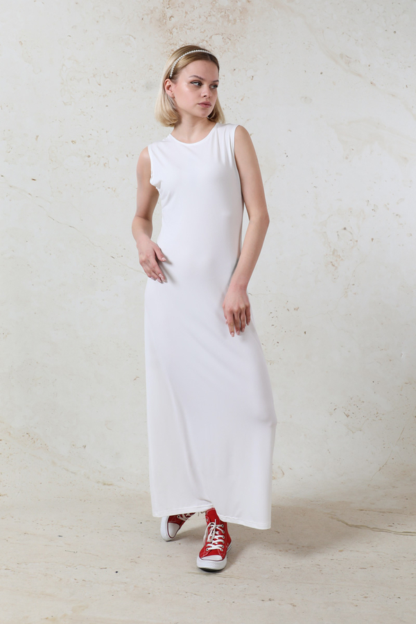 Likralı İç Elbise Ekru - 4