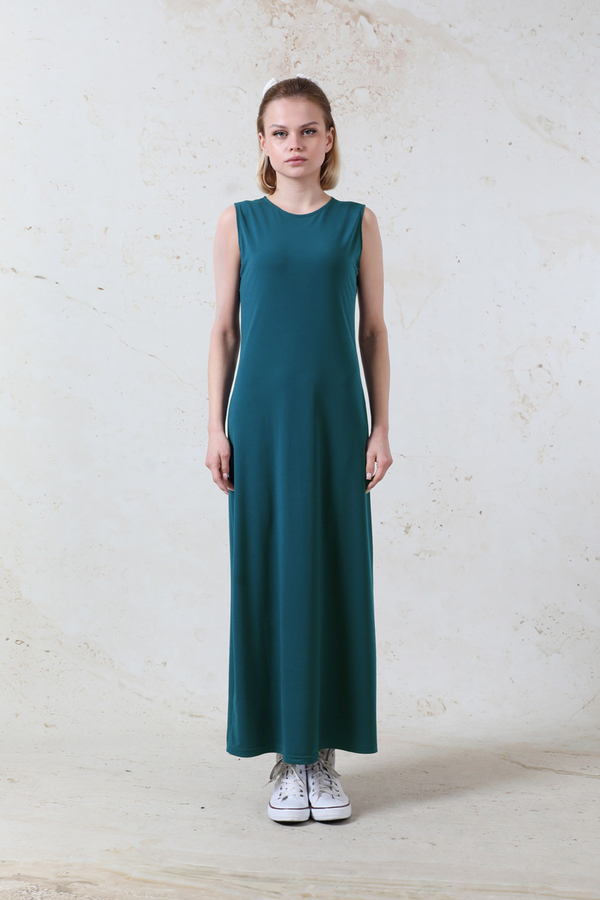 Likralı İç Elbise Petrol Mavisi - 2