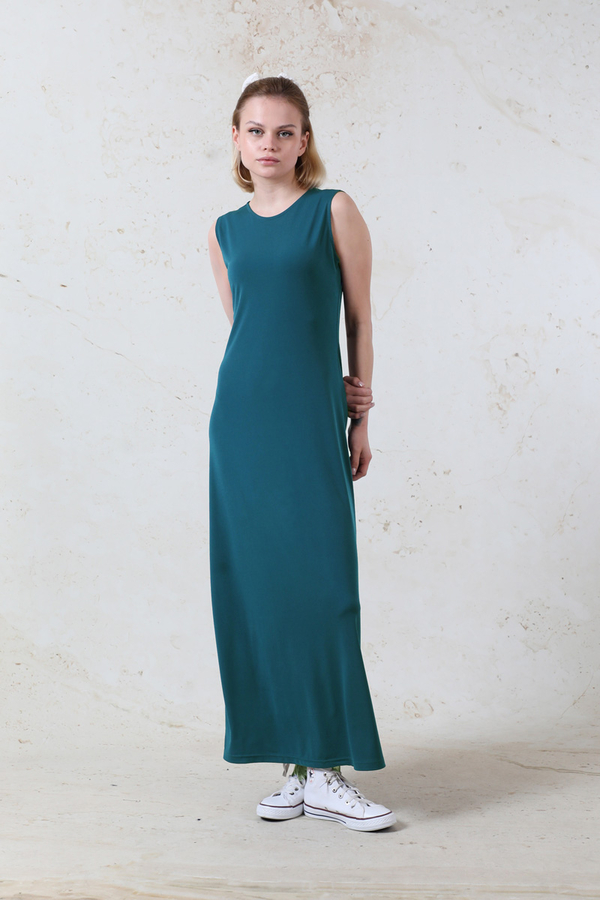 Likralı İç Elbise Petrol Mavisi - 3