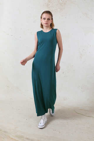 Likralı İç Elbise Petrol Mavisi - 5