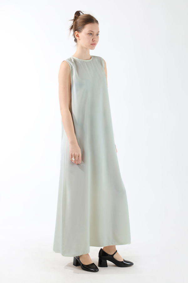 Sıfır Kol Uzun İçlik Elbise Açık Gri - 1