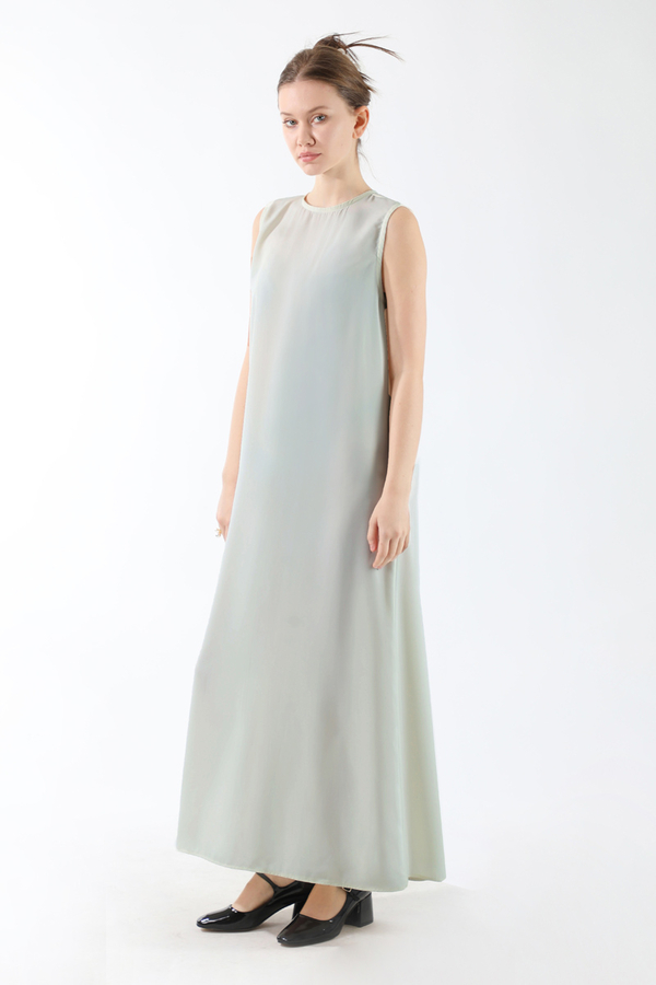 Sıfır Kol Uzun İçlik Elbise Açık Gri - 3