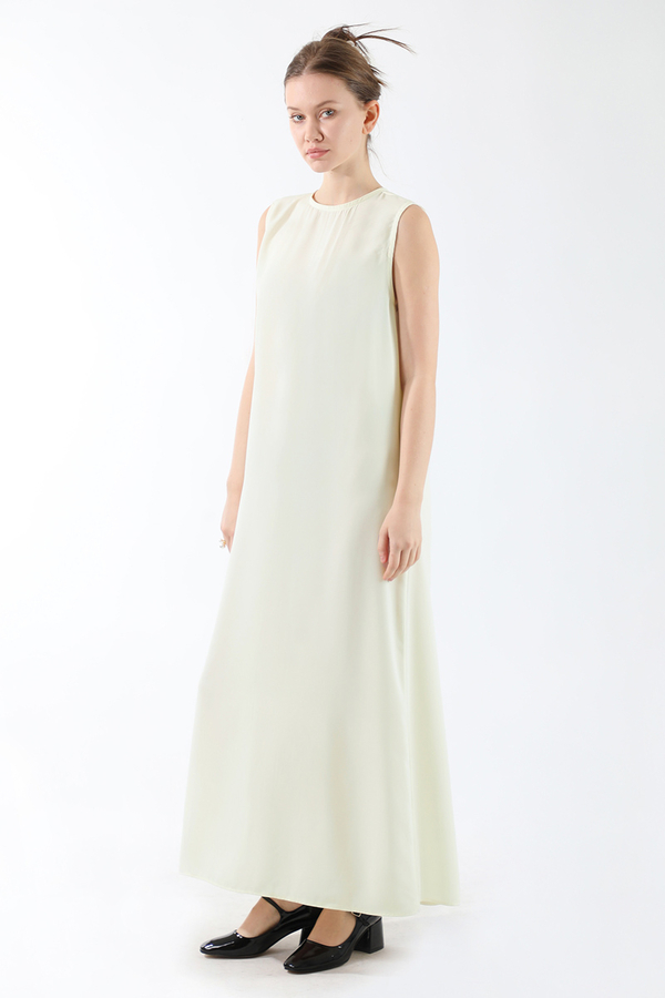 Sıfır Kol Uzun İçlik Elbise Ekru - 2