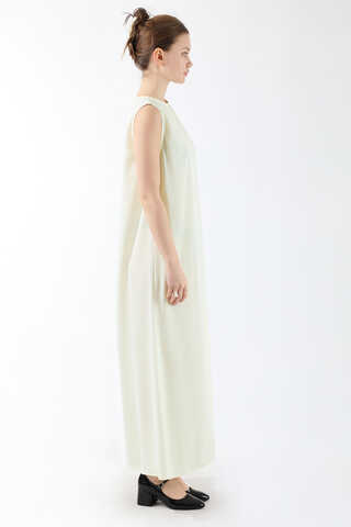 Sıfır Kol Uzun İçlik Elbise Ekru - 3