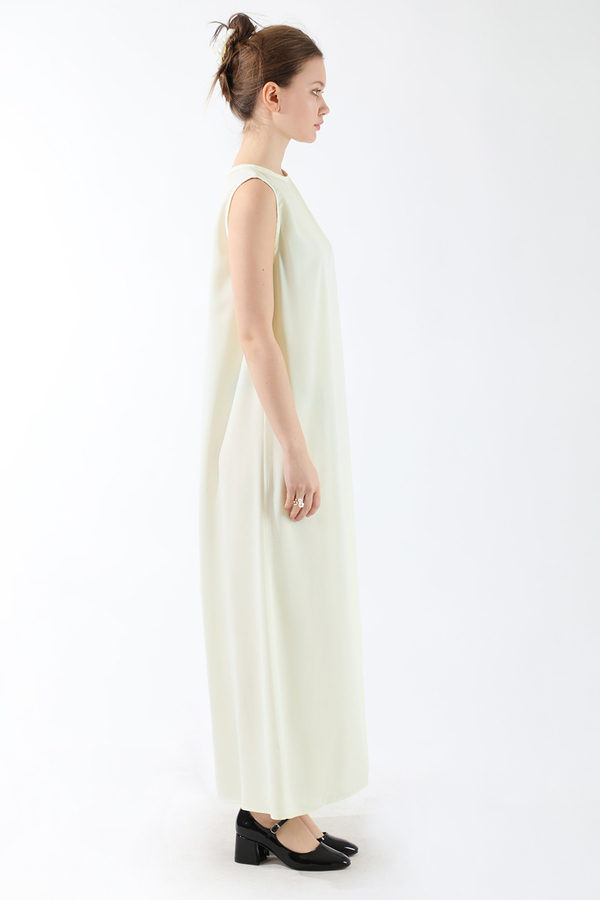 Sıfır Kol Uzun İçlik Elbise Ekru - 3