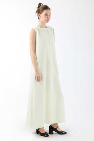 Sıfır Kol Uzun İçlik Elbise Ekru - 4