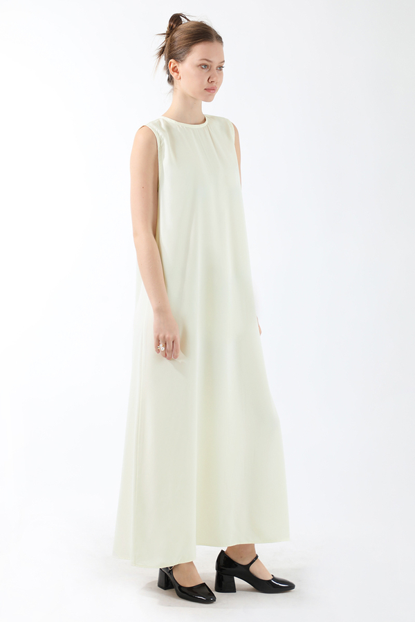 Sıfır Kol Uzun İçlik Elbise Ekru - 4