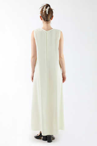 Sıfır Kol Uzun İçlik Elbise Ekru - 5