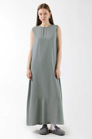 Sıfır Kol Uzun İçlik Elbise Gri - 1