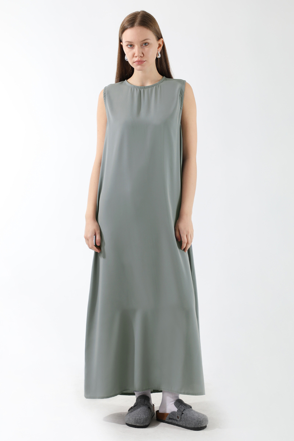 Sıfır Kol Uzun İçlik Elbise Gri