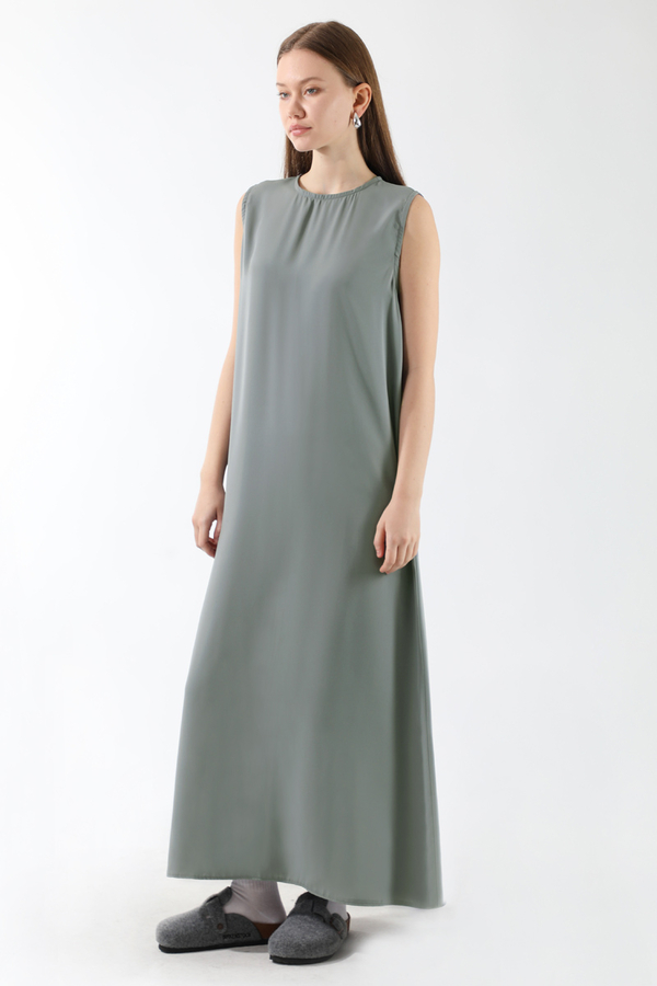 Sıfır Kol Uzun İçlik Elbise Gri - 2