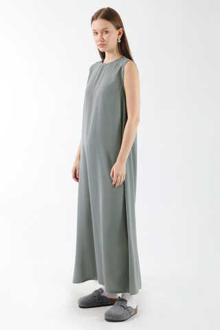 Sıfır Kol Uzun İçlik Elbise Gri - 4