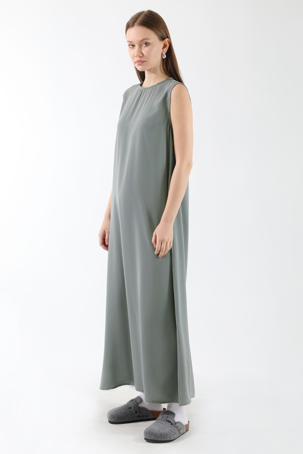 Sıfır Kol Uzun İçlik Elbise Gri - 4