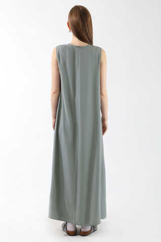 Sıfır Kol Uzun İçlik Elbise Gri - 5