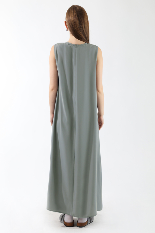 Sıfır Kol Uzun İçlik Elbise Gri - 5