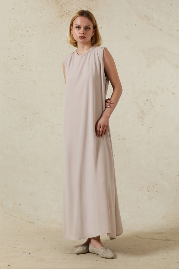 Sıfır Kol Uzun İçlik Elbise Toz Pembe