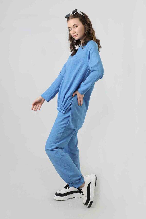 Slit Tunic Pants Set Blue - 3