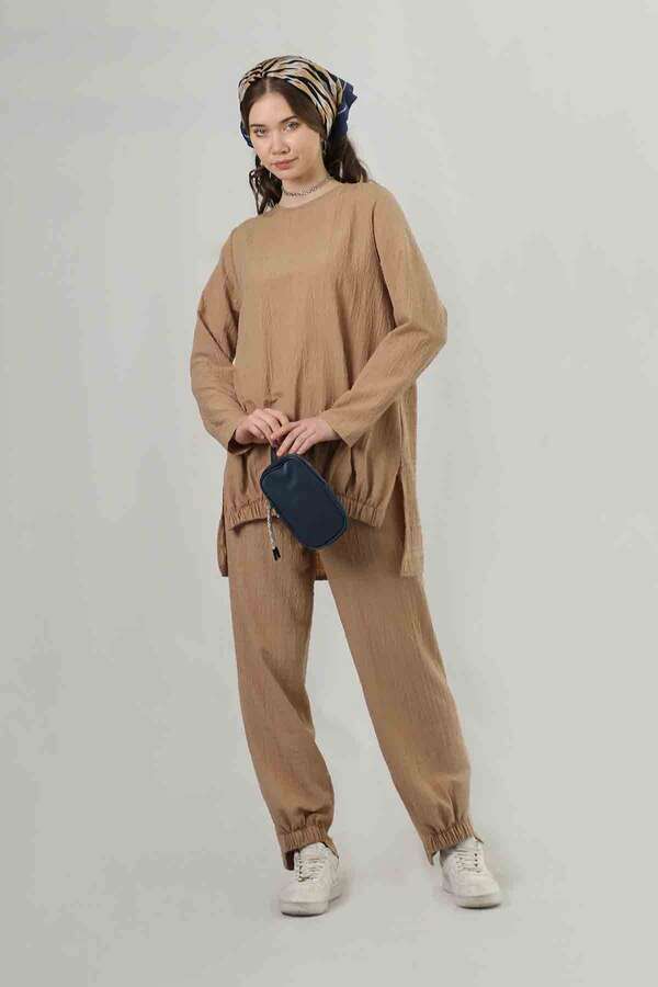 Slit Tunic Pants Set Camel