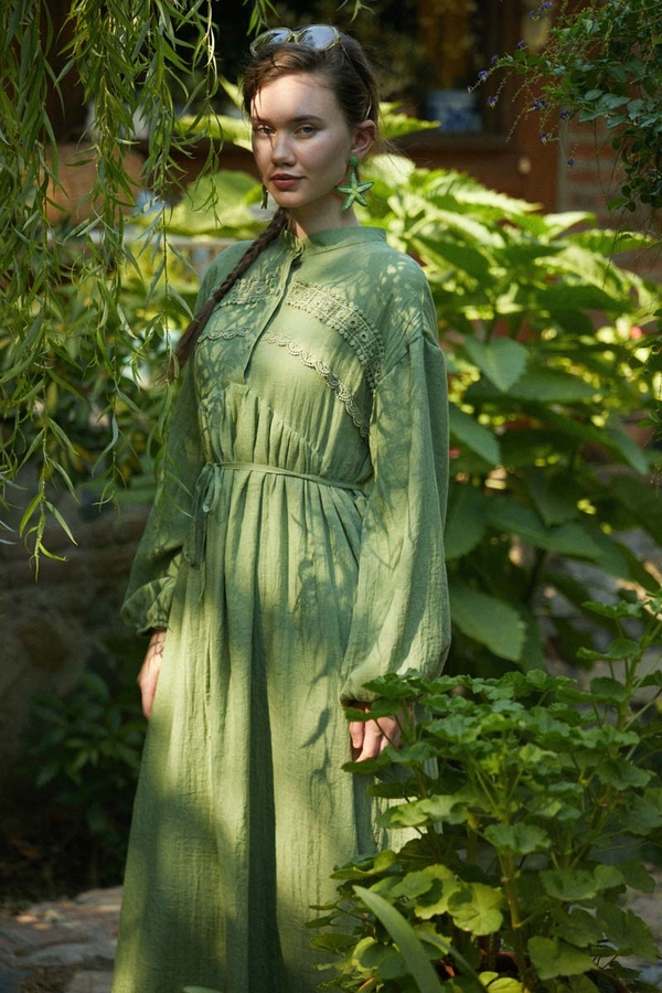 Soft Green Lace Yoke Dress - 2