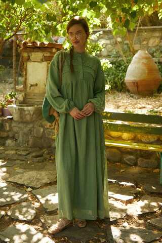 Soft Green Lace Yoke Dress - 4