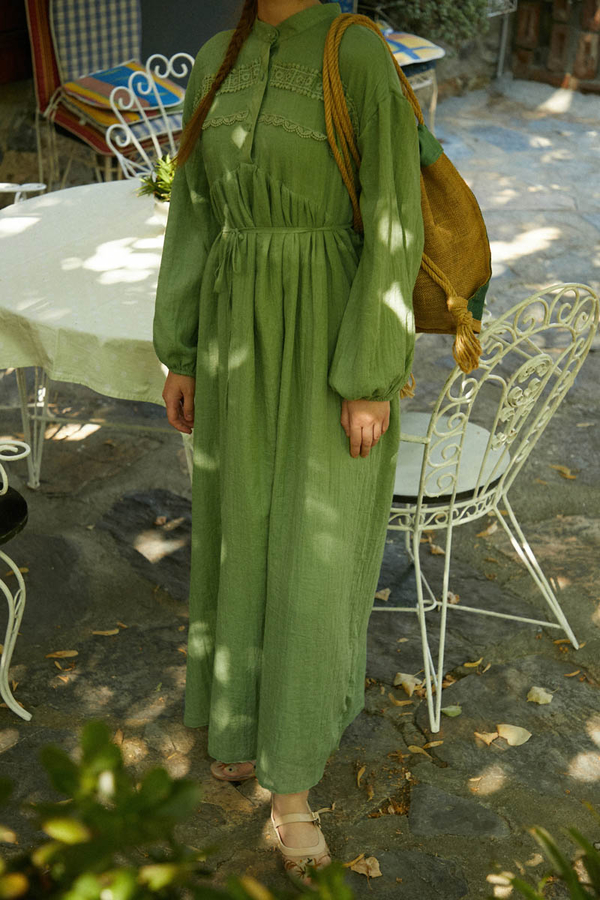 Soft Green Lace Yoke Dress - 7