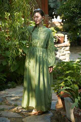 Soft Green Lace Yoke Dress - 10