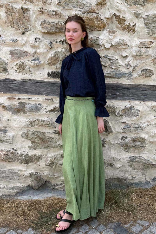 Soft Green Relaxed Skirt with Stitch Details (1)