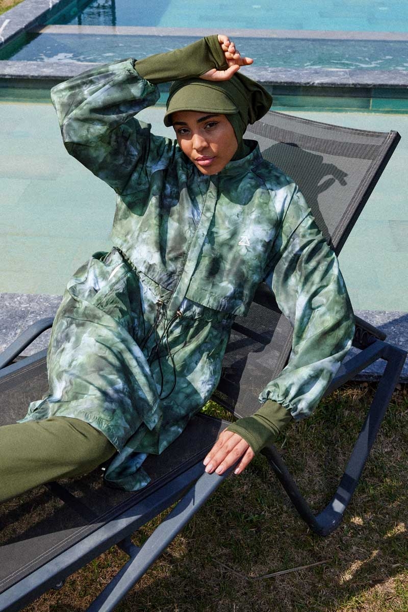 Soyut Desenli Tesettür Mayo Haki