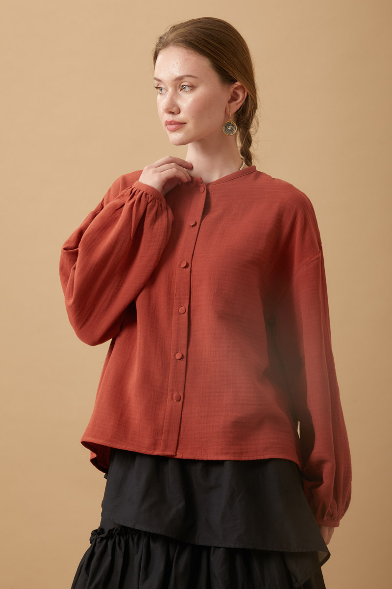 Stand Collar Muslin Shirt Brick