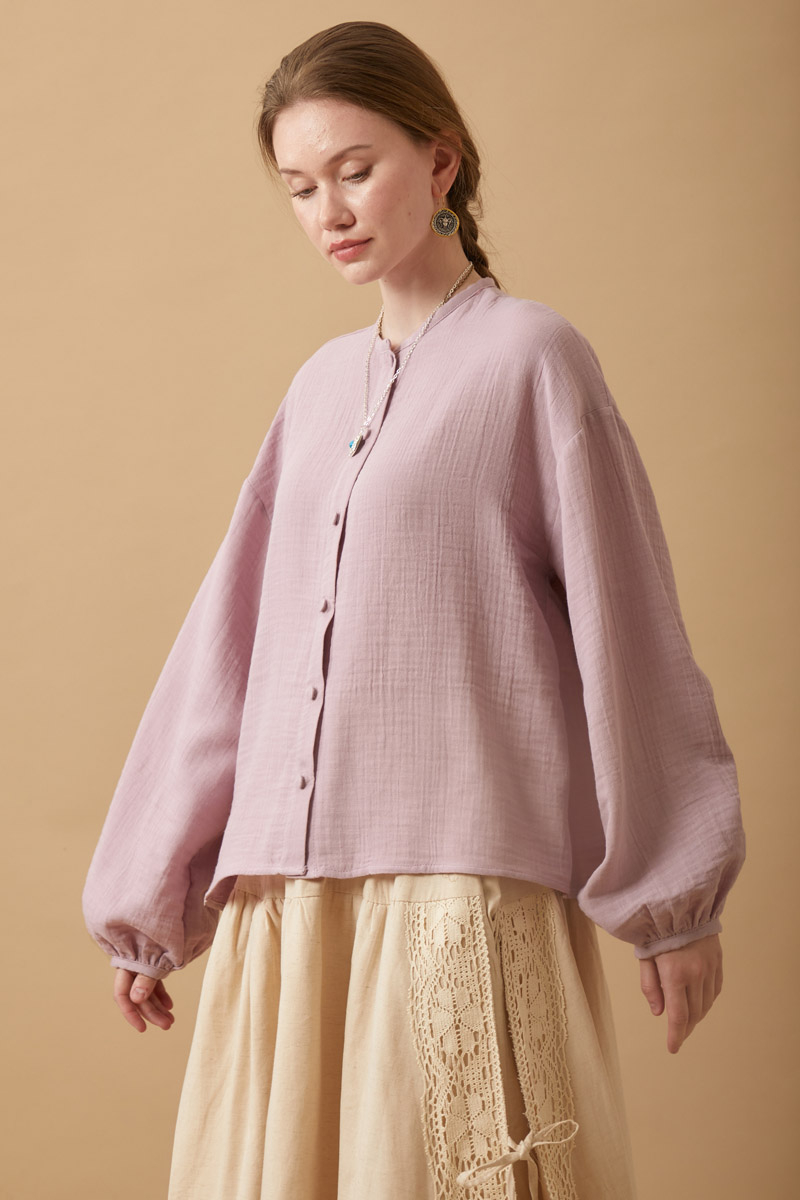 Stand Collar Muslin Shirt Powder