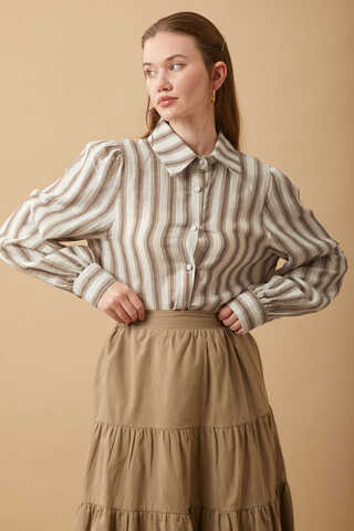Striped Muslin Shirt Brown - 4