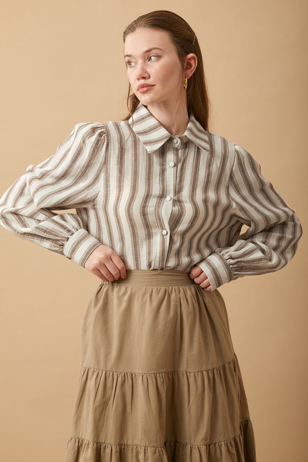 Striped Muslin Shirt Brown - 4