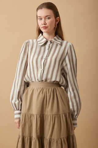 Striped Muslin Shirt Brown - 5