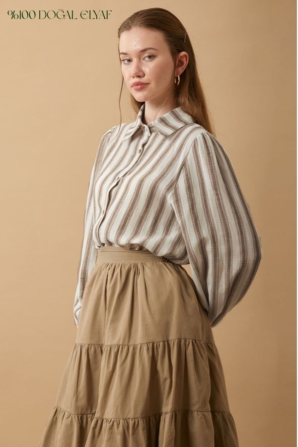 Striped Muslin Shirt Brown