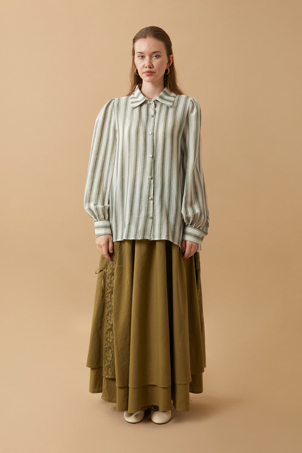 Striped Muslin Shirt Khaki - 2