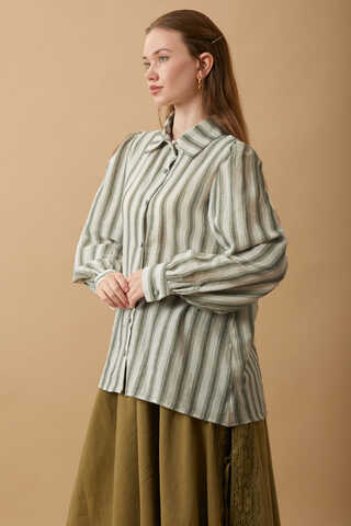 Striped Muslin Shirt Khaki - 7