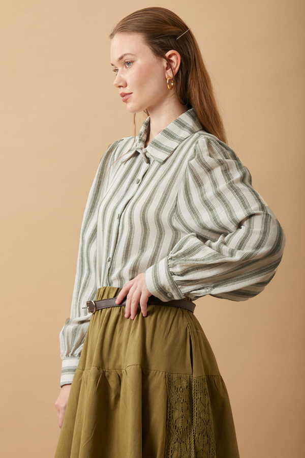 Striped Muslin Shirt Khaki - 5