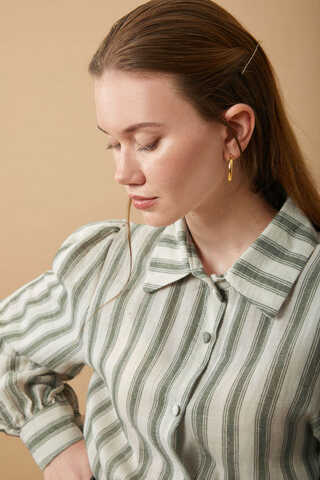 Striped Muslin Shirt Khaki - 6