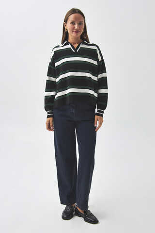 Striped Polo Sweater Black - 2